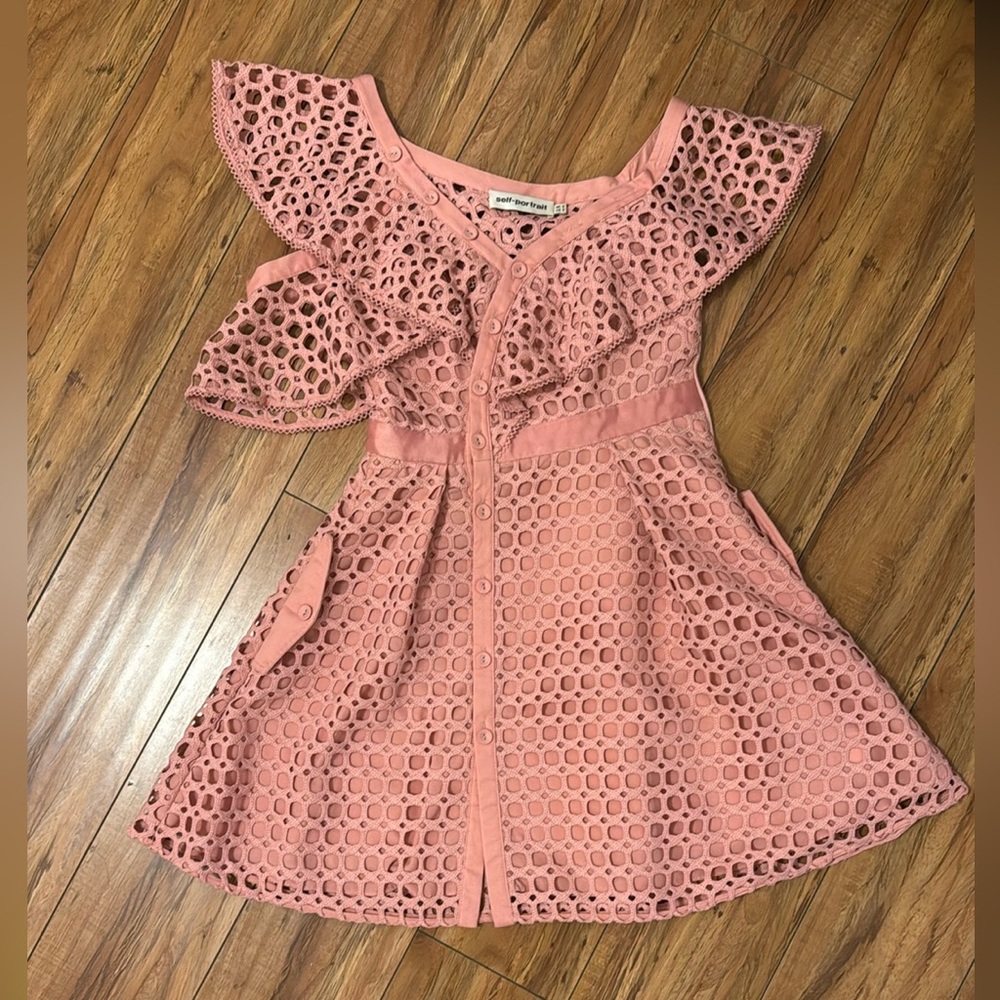Self-Portrait Pink Asymmetrical Flutter Sleeve Sundress
